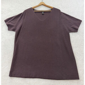 EILEEN FISHER Size 2X Wool Crepe V-Neck Short Sleeve Mauve Top